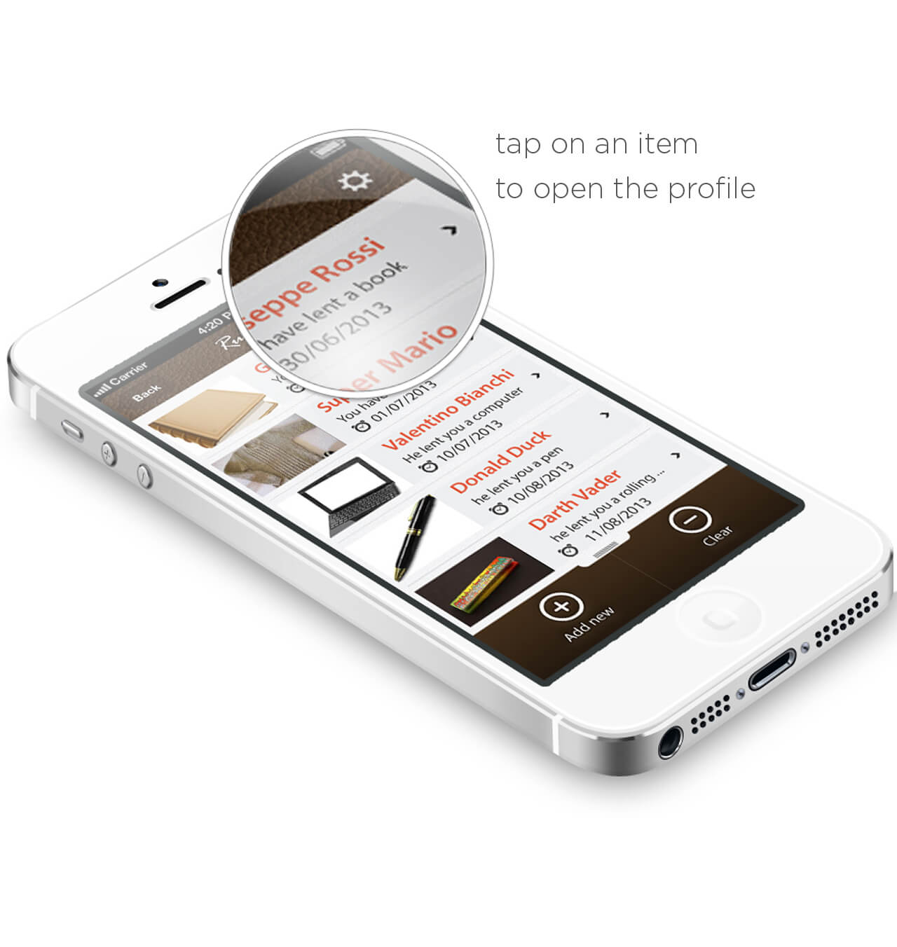 App Loans: Oggetto — Tocca un oggetto per aprirne il profilo