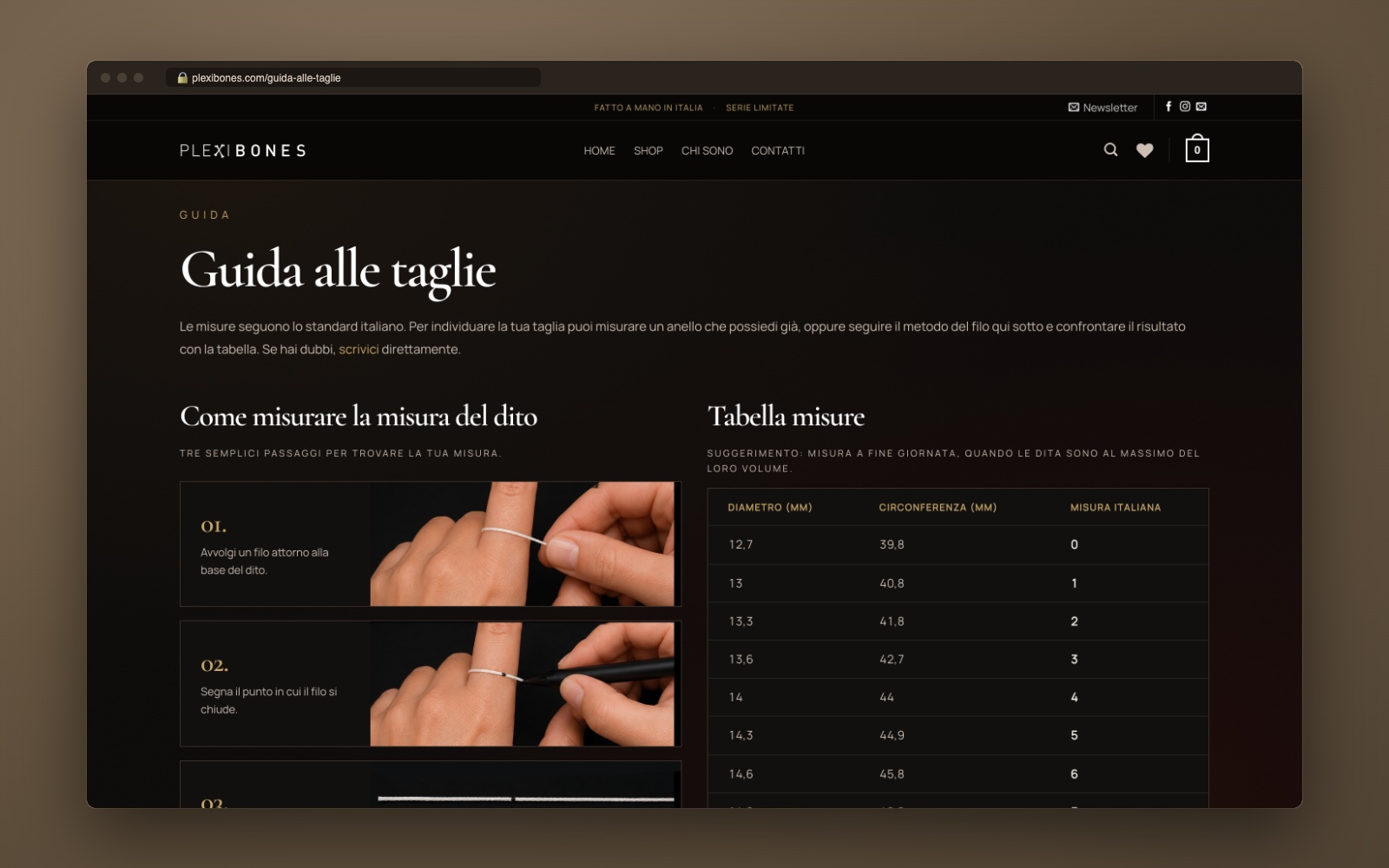Plexibones: guida alle taglie con i tre passaggi del metodo del filo e la tabella delle misure